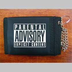 Parental Advisory pevná textilná peňaženka s retiazkou a karabínkou, tlačené logo